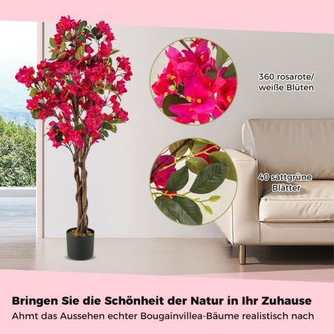 120 cm kunstpuu õitega potis Kunstlik bougainvillea puu Kunsttaimed Roosa 1 tükk