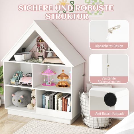 Laste majakujuline raamaturiiul, puidust laste riiul 5 sektsiooniga, 88 x 34 x 108 cm, valge