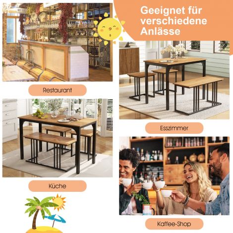 Söögilaud pingiga ja 2 taburetti, 4-osaline komplekt, industriaalne söögigrupp kööki, 120 x 60 x 75 cm, naturaalne