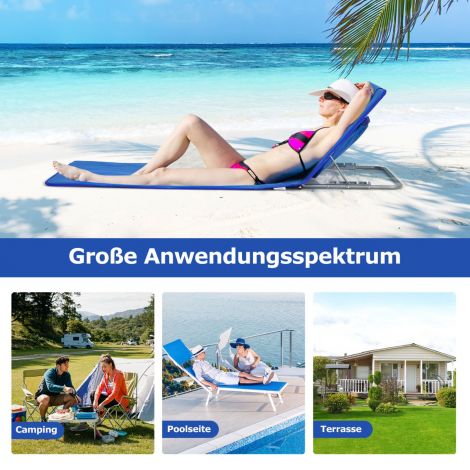 2-osaline kokkupandav rannamati komplekt 2 lamamistooli ja abilauaga 151 x 55,5 x 27–47 sinine