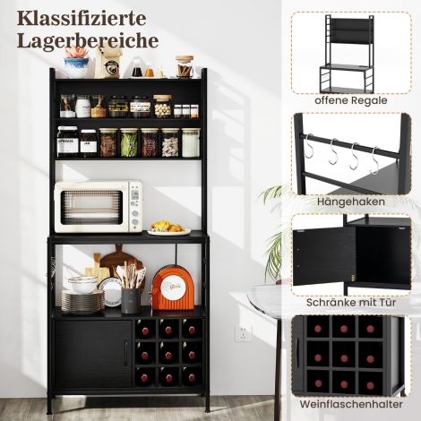 Köögiriiul pistikupesaga Veiniriiul 9 pudelile Püstine riiul kapiga Must