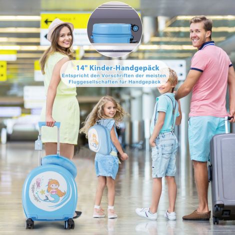 4-osaline laste kohver + seljakott 10”+14”, ratastega laste trolley, sinine