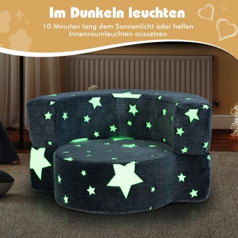 2-ühes ümmargune mängusofa, mis helendab pimedas, eemaldatava kattega polsterdatud laste diivan, hall