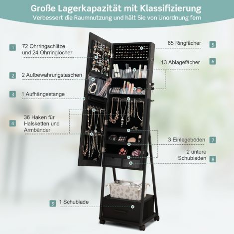 Ehete kapp peegliga, ehete peegelkapp sahtliga 42 x 38 x 157 cm must