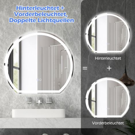 LED vannitoapeegel valgustusega, uduvastane seinapeegel, hämardatav puutelülitiga, hõbedane