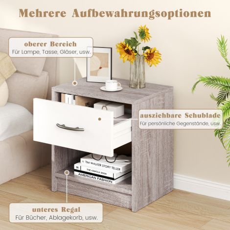 Öökapp sahtliga Väike abilauake avatud riiuliga 38,5 × 28 × 40,5 cm Helehall + valge