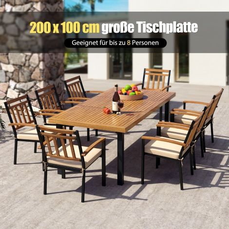 Aialaud päikesevarju avaga 8 inimesele Suur terrassilaud akaatsiapuidust söögilaud
