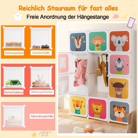 Laste riidekapp plastikust 12 kuubikutega laste riiul uste ja 2 riputiga Valge