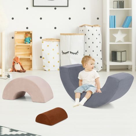 3-osaline pehmete vahtplokkide komplekt ronimiseks ja roomamiseks beebidele, hall