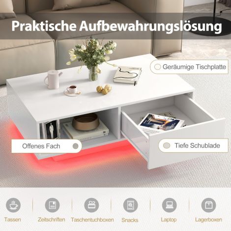 Diivanilaud 20 värvi LED-tulede ja kaugjuhtimispuldiga, 95 × 55 × 31 cm, valge