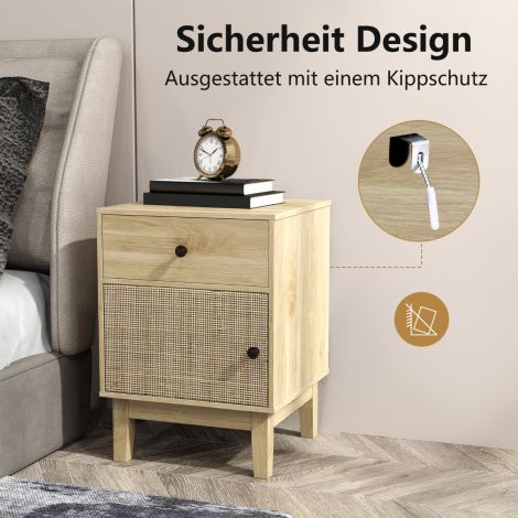 Rotangist öökapp sahtli ja kapiga boho-stiilis abilaud naturaalne