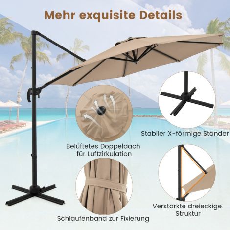 300 x 300 cm päikesevari vändaga 360° pöörlev rippvari aiavari turuvari beež