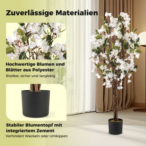 120 cm kunstpuu lilledega potis Kunstlik Bougainvillea puu Kunsttaimed Valge 1 tükk