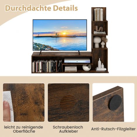 Puidust telerikapp, telerilaud raamaturiiuliga kuni 50" teleritele, 144,5 x 29,5 x 121 cm, pruun