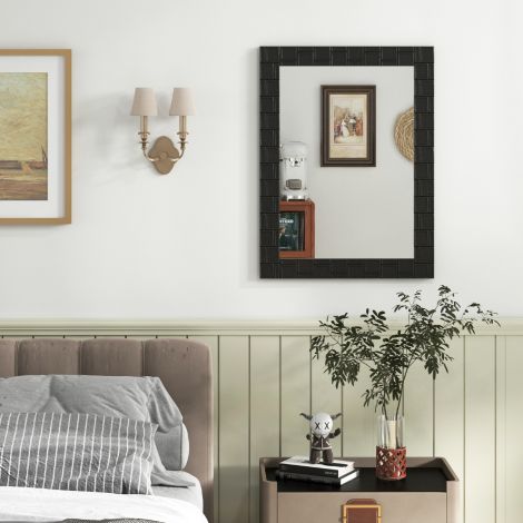 80 x 60 cm seinapeegel kummipuu puidust täispuidust raamiga vannitoapeegel kosmeetikapeegel must