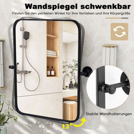 76,5 × 56 cm metallraamiga seinapeegel kallutatav vannitoapeegel seinakinnitusega must