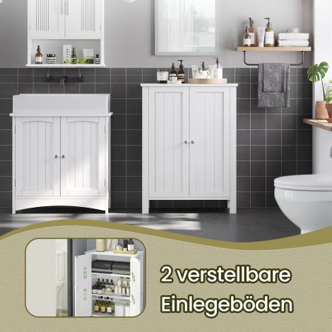 Vannitoakapp, vannitoakapp, jalanõudekapp, kahekordse uksega riiul, 2 reguleeritavat riiulit, 60 x 80 x 30 cm (L x K x S), valge BCB60W