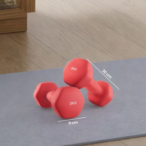 Naiste 2-osaline hantlikomplekt, 2 x 3,0 kg - Punane, 20 x 8,5 cm