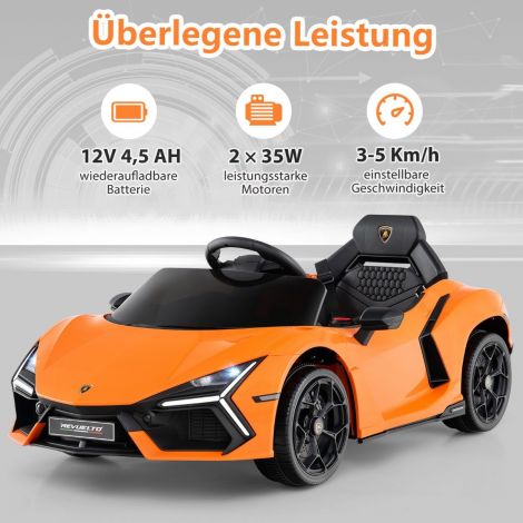 Laste elektriauto Lamborghini Revuelto 12V elektriline lasteauto LED-esituledega oranž