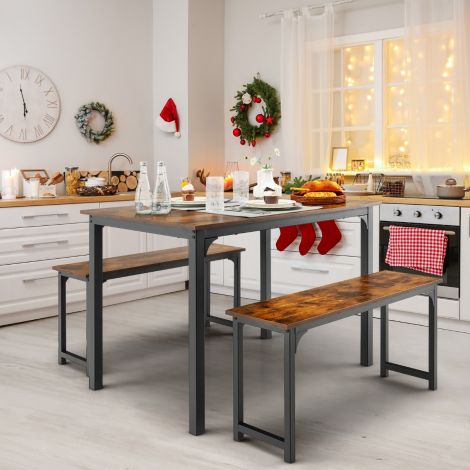 Söögilaud 2 pingiga, 3-osaline söögikomplekt, 110 × 70 cm, köögilaud 4 inimesele, kohv + must
