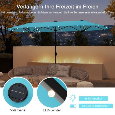 Topelt päikesevari alusega & LED-tuled & UPF 50+ päikesevari Suur 400 x 200 cm türkiis