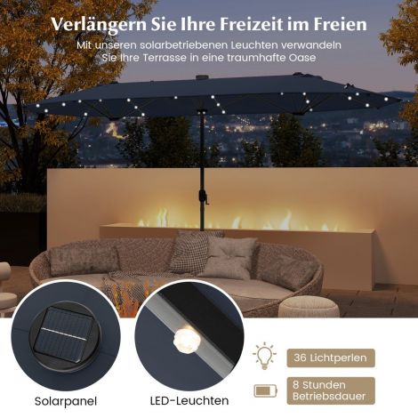Topelt päikesevari alusega & LED-tuled & UPF 50+ päikesevari Suur 400 x 200 cm Tumesinine