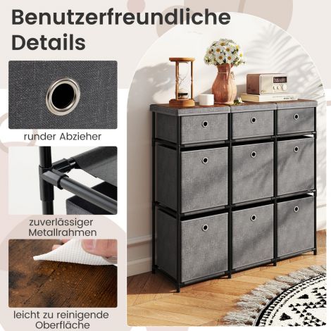 Kummut sahtlitega hoiulaud metallraami ja kokkupandavate kangast konteineritega 87 x 29 x 84 cm hall