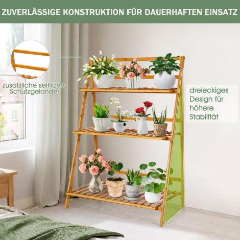 Kokkuklapitav bambusest taimealus, 3-astmeline redelriiul 70 × 38 × 95,5 cm, naturaalne