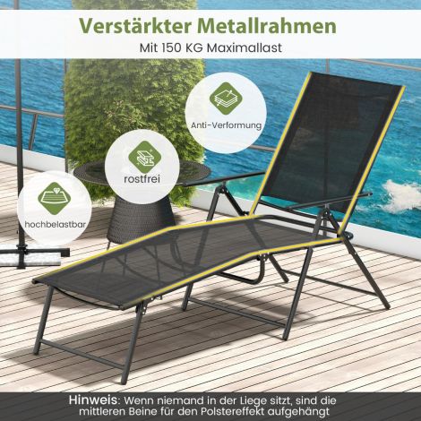 2-osaline kokkupandav lamamistoolide komplekt reguleeritava seljatoega, must