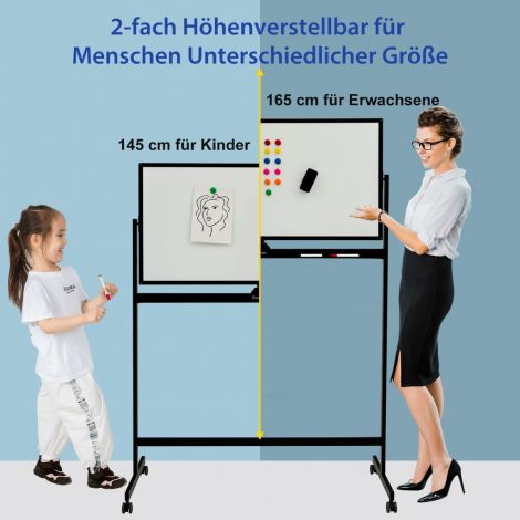 Kahepoolne magnetiline mobiilne ratastel valgetahvel kontorisse, must