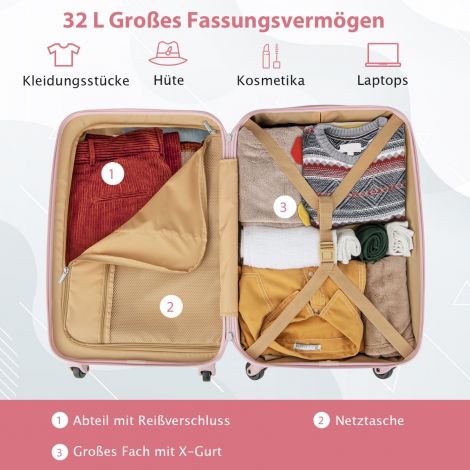 20″ käsipagasi reisikohver spinnerirattaste ja TSA-lukuga, PC-kõvakestaga, kleebisega, 38 × 22 × 57 cm, roosa