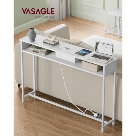 Ruumi säästmiseks pistikupesadega konsoollaud, lumivalge