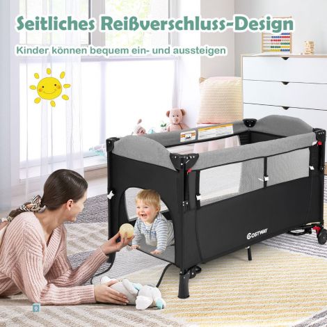 Muudetav 5-ühes must beebivoodi mähkimislaua ja hoiukotiga