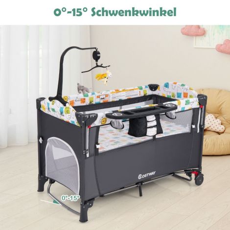 Muudetav 5-ühes beebivoodi mähkimislaua ja hoiukotiga, hall