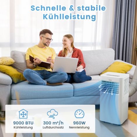 Kaasaskantav kliimaseade võimsusega 2,5 kW, 4-ühes ruumijahuti sisseehitatud õhukuivatiga