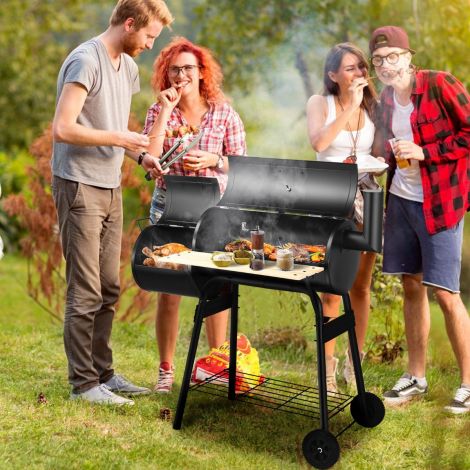 BBQ-söegrill ratastega grillkäru kaanega õuegrill 115 x 65 x 108 cm must