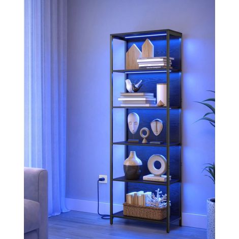Raamaturiiul LED valgustusega, 30,3 x 60 x 178,6 cm, must