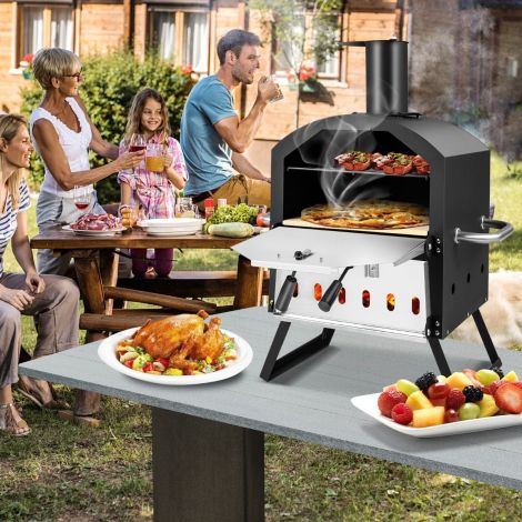 2-kihiline pitsaahi koos grillresti, pitsakivi, pitsalabida ja veekindla kattega