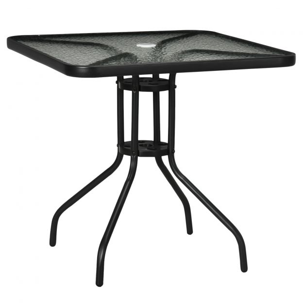 Aialaud Eemaldatav Metall 76x76 cm Ilmastikukindel ruudukujuline Rõdulauaga Vihmavarjuauguga, libisemiskindel Buffetilaud Laagri laud Terrassilaud Välitingimustes Aed, Terrass Rõdu Must