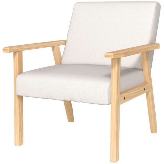 Tugitool käetugedega, söögitool, lõõgastustool linase välimusega, polsterdatud tugitool elutuppa, magamistuppa, täispuidust raam, 64 x 70 x 72 cm, kreemvalge