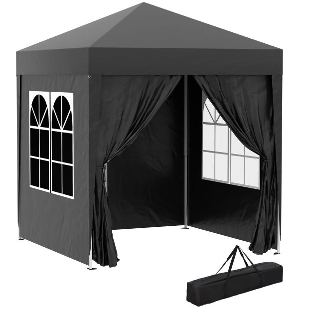 Kokkupandav paviljon 2x2m koos 4 külgseina ja akendega, UV-kaitse, aiatelk koos kandekotiga, teras Oxford must.