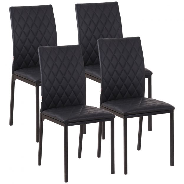 4-osaline komplekt polsterdatud köögitoolid terasjalgadega Must 41 x 50 x 91 cm kaasaegse söögitoa jaoks.