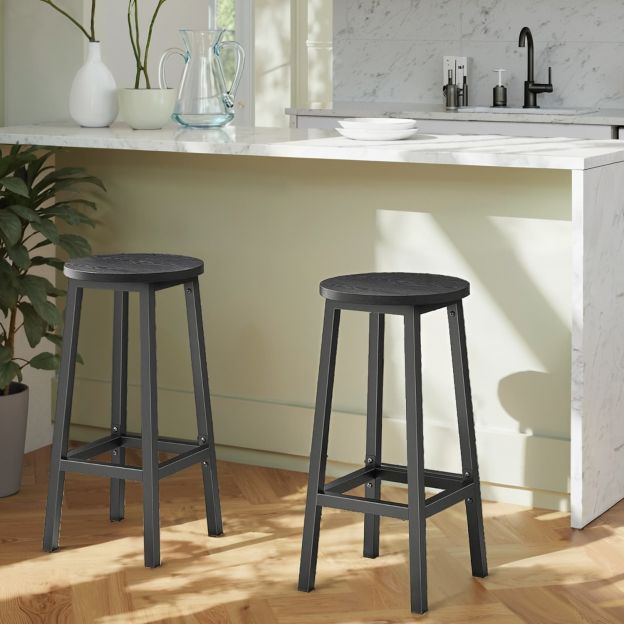 Baaripukk, 2-osaline baaritoolide komplekt, köögitoolid stabiilse terasraamiga, kõrgus 65 cm, ümmargune, lihtne paigaldus, industriaalstiil, hallikas-must LBC032B02