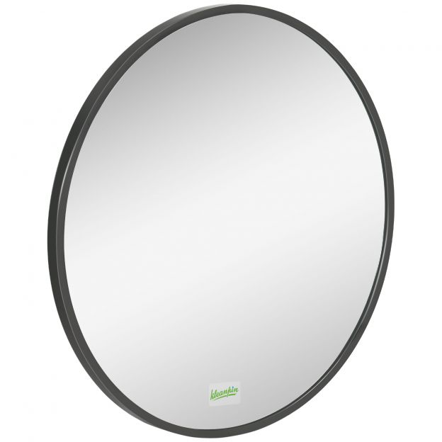 kleankin vannitoa peegel, ümmargune peegel, vannitoapeegel alumiiniumraamiga, Ø50 cm seinapeegel elutuppa, magamistuppa, vannituppa, IP44, must