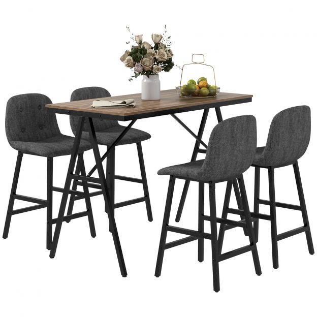 Baarilaud koos baaritoolidega, 5-osaline söögikomplekt, köögilaud, bistroolaud 4 tooliga, baarilaud kööki, elutuppa, teras, tumehall, 120 x 60 x 91 cm
