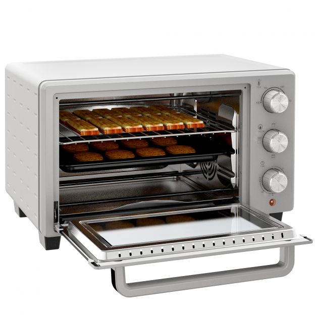 väike ahi 21L, 100°C-230°C, 1-tunnine taimer, 3 küpsetusrežiimiga, traadist rest, küpsetusplaat, roostevaba teras, 46L x 38,5B x 29H cm, hõbedane| Aosom