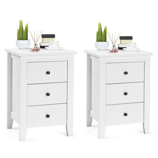 2-osaline öökapikomplekt kolme sahtliga boxspring-voodile, 46 × 37 × 65 cm, valge