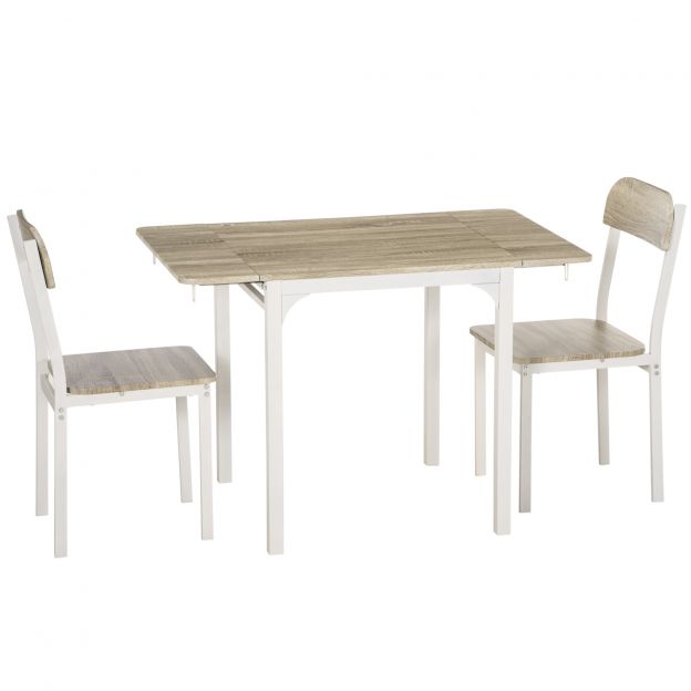 3-osaline söögikomplekt 2 tooli ja 1 lauaga, kokkupandav lauaplaat 120 x 60 x 75 cm, teras MDF naturaalne valge, ideaalne kööki ja söögituppa.