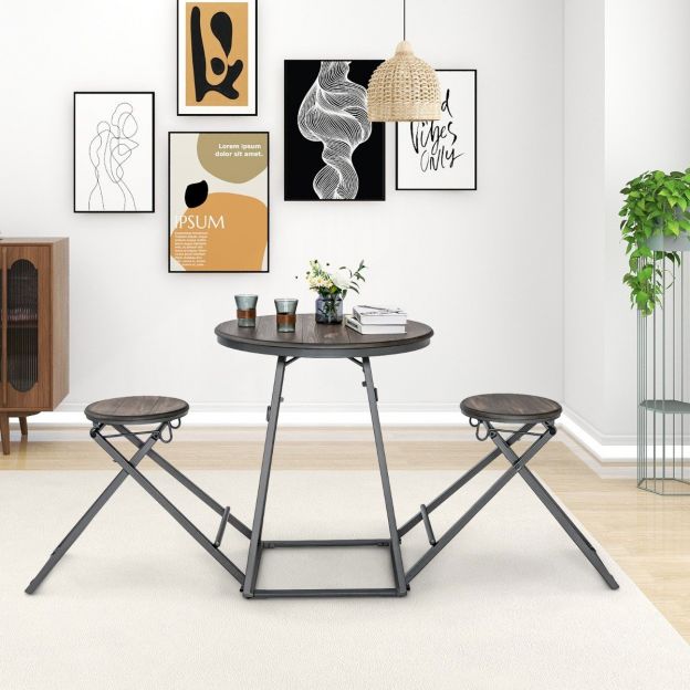 Baarilaud baaritoolidega komplekt 2 inimesele, kokkupandav 206,5 × 77,5 × 90 cm, rustikaalne pruun