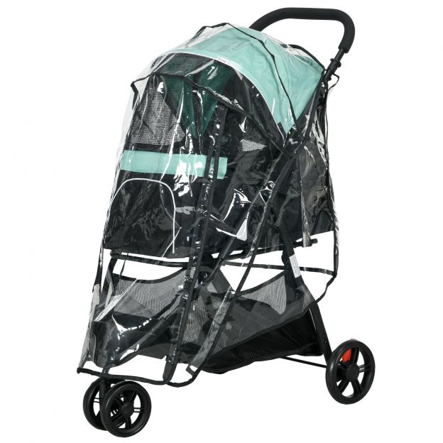2-in-1 koerakäru koerabuggy vihmakaitsega kokkupandav koertele ja kassidele kuni 10 kg kassibuggy padja, võrgakende, uste, hoiukorviga kassikäru buggy roheline